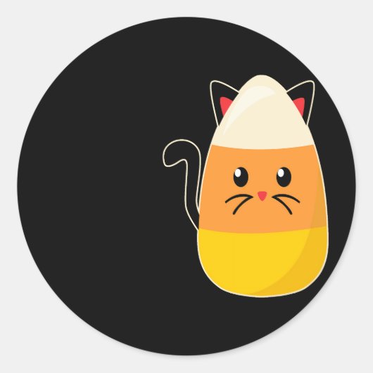 Candy Corn Cat Halloween Ronde Sticker (Voorkant)