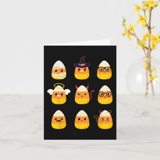 Candy Corn Costume Characters - Cute Halloween Kin Kaart (Gele Bloem)