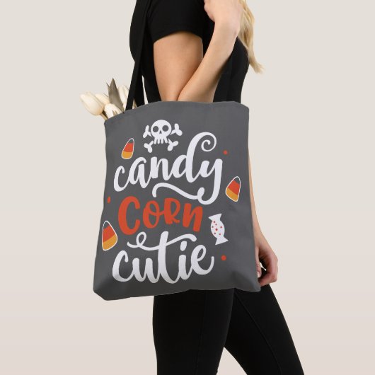 Candy Corn Cutie Modern Fun Grey Halloween Tote Bag (Dichtbij)