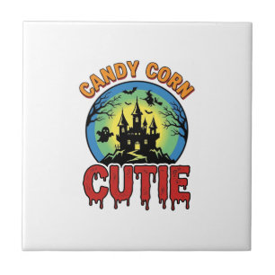 Candy Corn Cutie Vintage Halloween Kasteel Design_ Tegeltje
