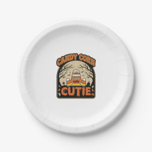 Candy Corn Cutie Vintage Halloween Vectorontwerp_1 Papieren Bordje
