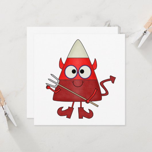 Candy Corn Devil Halloween Kaart (Voorkant / Achterkant in situ)