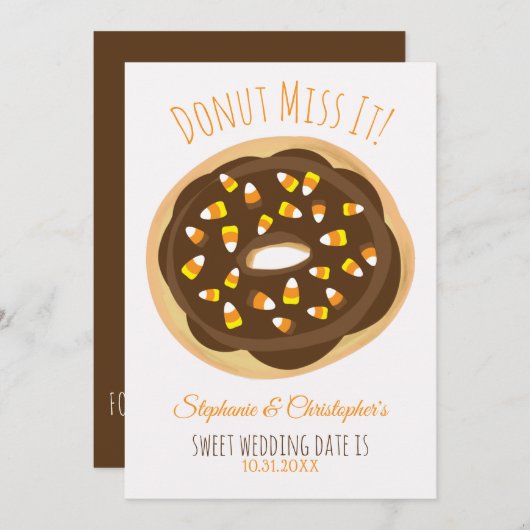 Candy Corn Donut Halloween Wedding Save The Date (Voorkant / Achterkant)