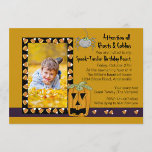 Candy Corn - Foto Halloween Birthday Party Invita Kaart