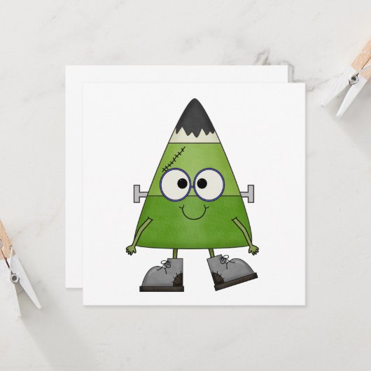 Candy Corn Frankenstein Halloween Kaart (Voorkant / Achterkant in situ)