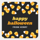 Candy Corn Gelukkig Halloween Feest Favor Vierkante Sticker (Voorkant)
