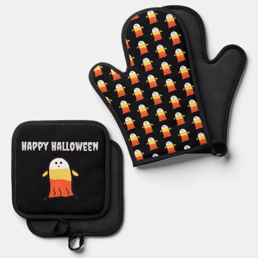 Candy Corn Ghost Ovenwant & Pannenlap Set (Voorkant / Achterkant)