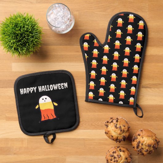 Candy Corn Ghost Ovenwant & Pannenlap Set (Top down)
