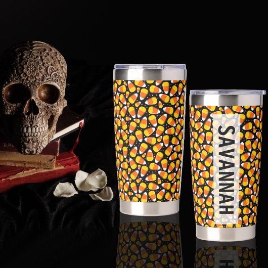 Candy Corn Halloween aangepaste naam Waterfles Geïsoleerde Drinkbeker