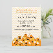 Candy Corn Halloween Birthday Party Kaart (Staand voorkant)