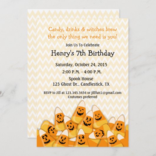 Candy Corn Halloween Birthday Party Kaart (Voorkant / Achterkant)