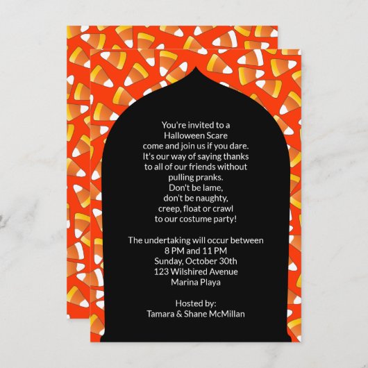 Candy Corn Halloween Costume Party Invitation Kaart (Voorkant / Achterkant)