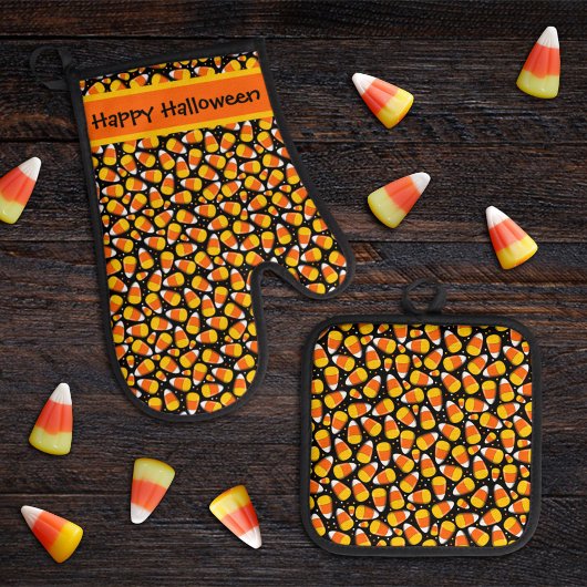 Candy Corn Halloween Custom Ovenwant & Pannenlap Set