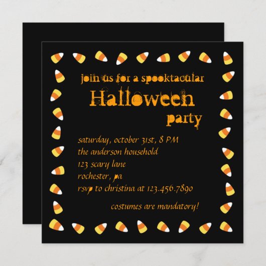 Candy Corn Halloween Invitation Kaart (Voorkant / Achterkant)