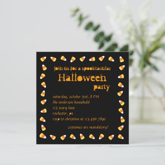 Candy Corn Halloween Invitation Kaart (Staand voorkant)