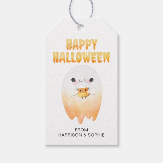 Candy Corn Happy Halloween Ghost Gepersonaliseerde Cadeaulabel (Voorkant)