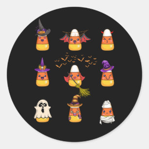 Candy Corn Karakters Evil Witch Mummy Ghost Hallo Ronde Sticker