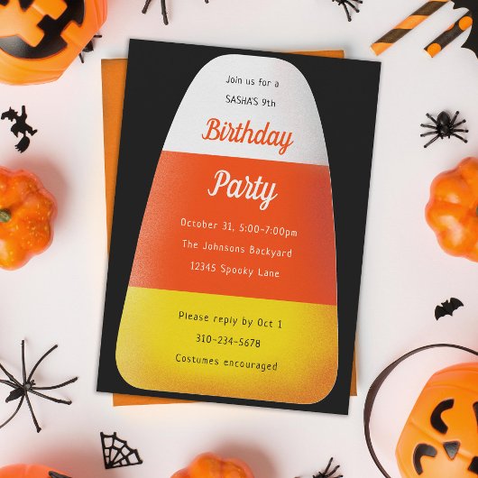 Candy Corn Kinder Halloween Birthday Party Kaart