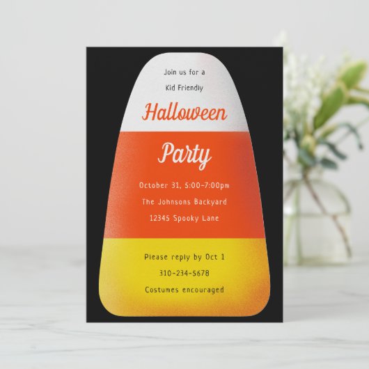 Candy Corn Kinder Halloween Party Kaart (Staand voorkant)