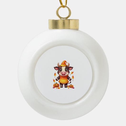 Candy Corn Koe Keramische Bal Ornament (Voorkant)