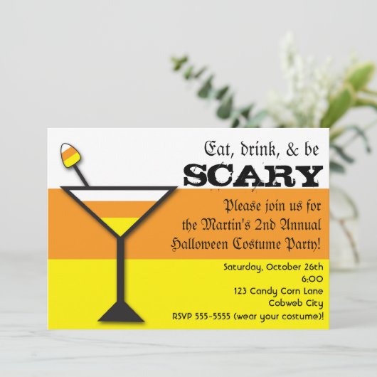 Candy Corn Martini Halloween Feestuitnodiging Kaart (Staand voorkant)