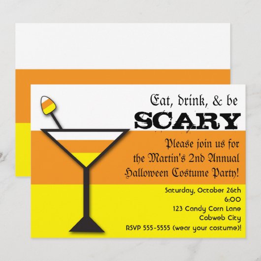 Candy Corn Martini Halloween Feestuitnodiging Kaart (Voorkant / Achterkant)