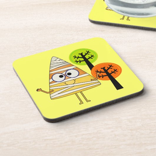 Candy Corn Mummy Halloween Bier Onderzetter (Linkerzijde)