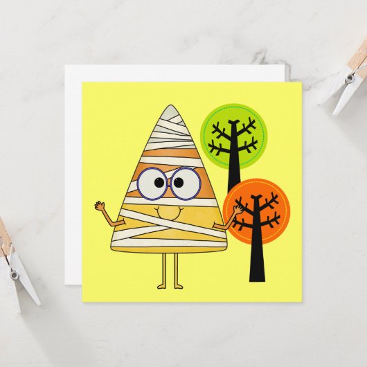 Candy Corn Mummy Halloween Kaart (Voorkant / Achterkant in situ)