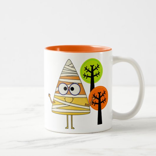 Candy Corn Mummy Halloween Tweekleurige Koffiemok (Rechts)