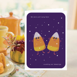 Candy Corn Paar "Onze Zegeningen Tellen" Herfst  Feestdagen Kaart
