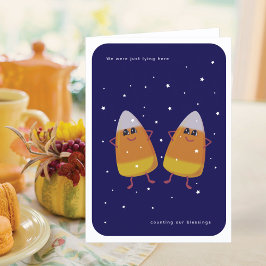 Candy Corn Paar "Onze Zegeningen Tellen" Herfst  Feestdagen Kaart