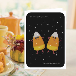 Candy Corn Paar "Onze Zegeningen Tellen" Herfst  Feestdagen Kaart