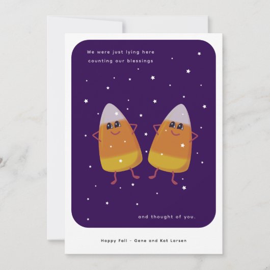 Candy Corn Pair "Onze zegeningen tellen" Herfst Feestdagenkaart (Voorkant)
