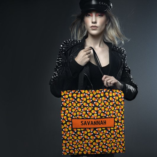 Candy Corn Patroon Halloween Aangepaste Naam Tote Bag