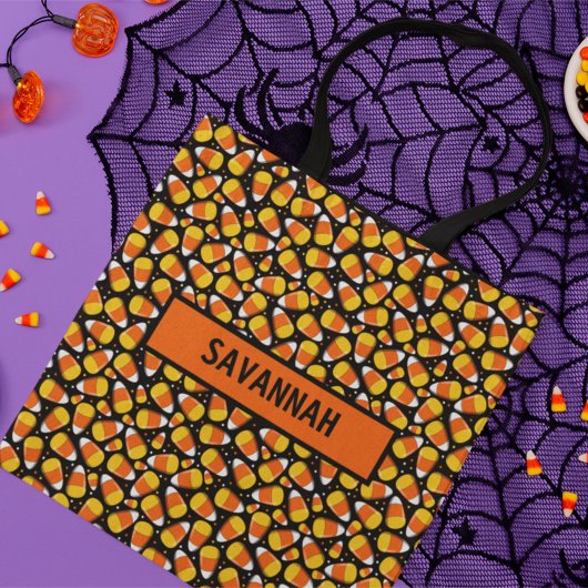 Candy Corn Patroon Halloween Aangepaste Naam Tote Bag