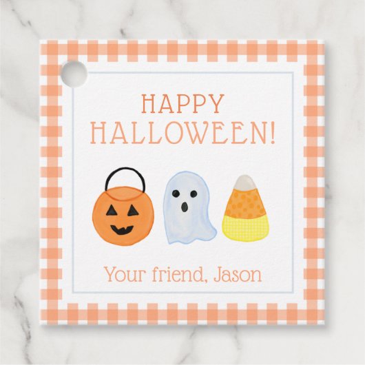 Candy Corn, Pumpkin Ghost Halloween Trick or treat Bedankjes Labels (Voorkant)