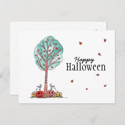 Candy Corn Tree Jack O Lantern Happy Halloween Briefkaart (Voorkant / Achterkant)