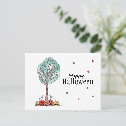 Candy Corn Tree Jack O Lantern Happy Halloween Briefkaart (Staand voorkant)