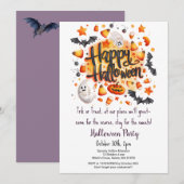 Candy Corn Trick or treat Bats Halloween Party Kaart (Voorkant / Achterkant)