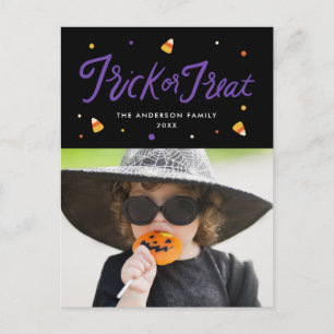 Candy Corn Trick or Treat Halloween-foto Feestdagenkaart