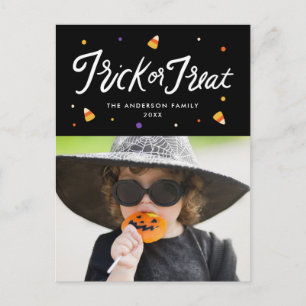 Candy Corn Trick or Treat Halloween-foto Feestdagenkaart