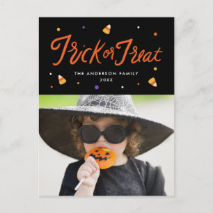 Candy Corn Trick or Treat Halloween-foto Feestdagenkaart