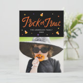 Candy Corn Trick or treat Halloween-fotokaart (Staand voorkant)