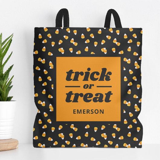 Candy Corn Trick or treat Monogrammed Halloween Tote Bag