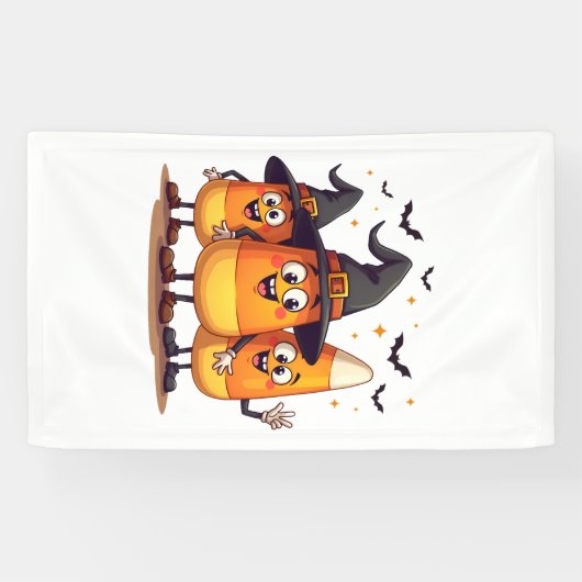 Candy Corn Trio - Grappige Halloween Karakters Spandoek (Horizontaal)