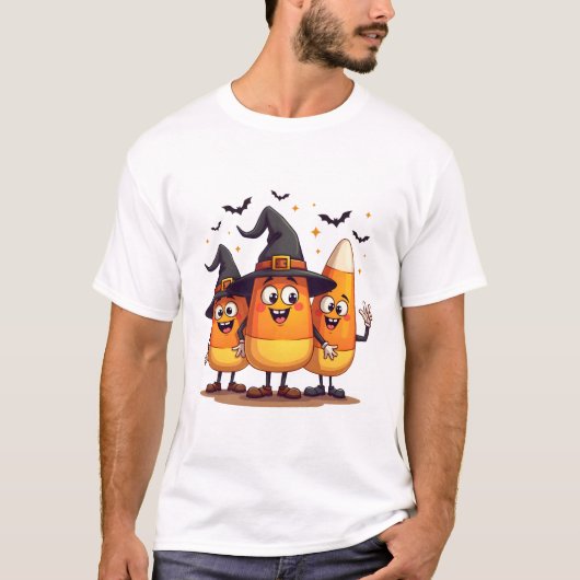 Candy Corn Trio � Grappige Halloween Karakters T-shirt (Voorkant)