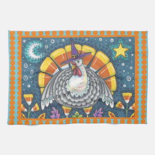 CANDY CORN TURKEY, THANKSGIVING BIRD KITCHEN TOWEL THEEDOEK (Horizontaal)
