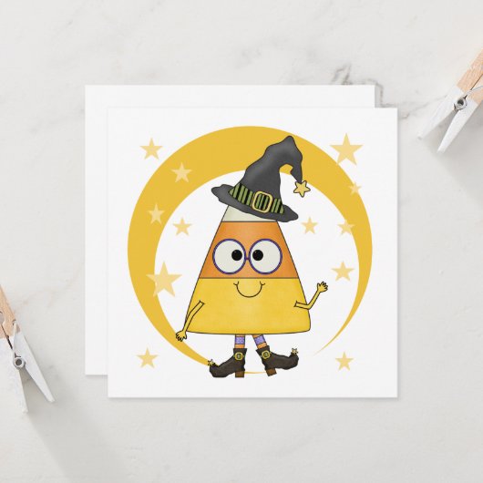 Candy Corn Witch Halloween Kaart (Voorkant / Achterkant in situ)