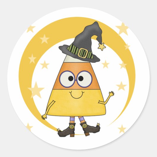 Candy Corn Witch Halloween Ronde Sticker (Voorkant)