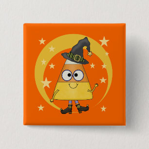 Candy Corn Witch Halloween Vierkante Button 5,1 Cm